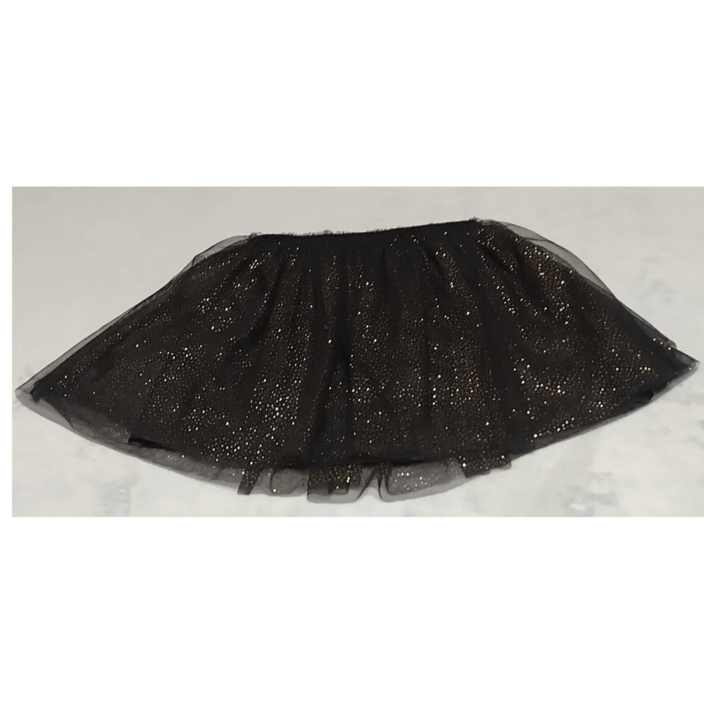 Cat & Jack Girls Black Gold Glitter Tulle Tutu Skirt Elastic Waist L 10/12 Indo
